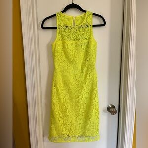 J. Crew Collection Neon Yellow Citrus Lace Cutout Sheath Dress - 0